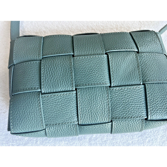 STELLA BIANCA Made In Italy Woven Pebbled Leather adjust Crossbody Handbag Blue - Picture 2 of 16